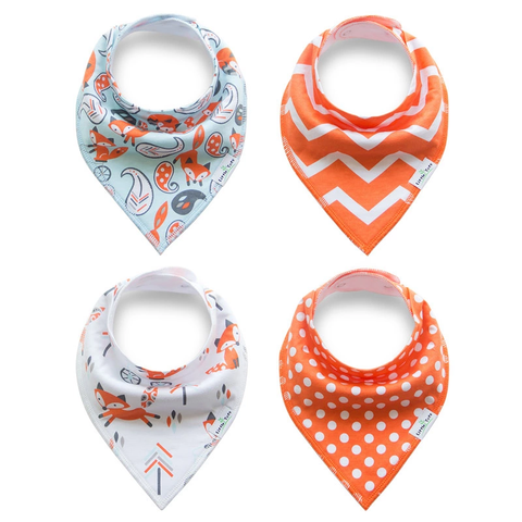 Baby Bandana Bib Set, 4 Pack- Foxy