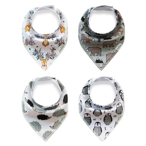 Baby Bandana Bib Set, 4 Pack- Creatures